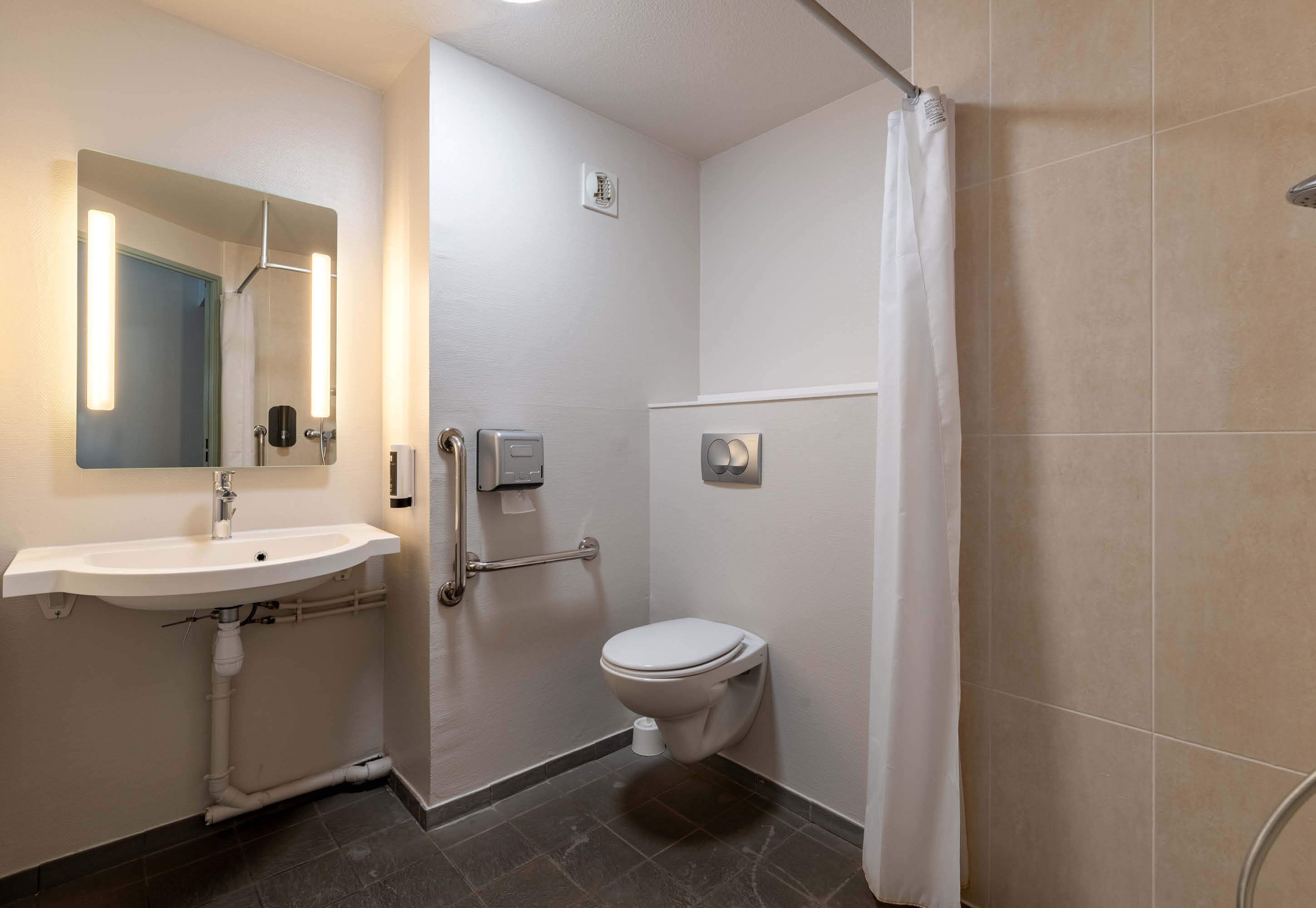 double room, accessible | bathroom | shower, hair dryer, towels, soap