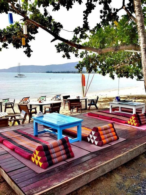 On the beach, sun-loungers, beach umbrellas, beach towels