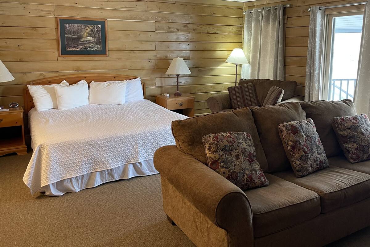 family room | 1 bedroom, desk, blackout curtains, iron/ironing board