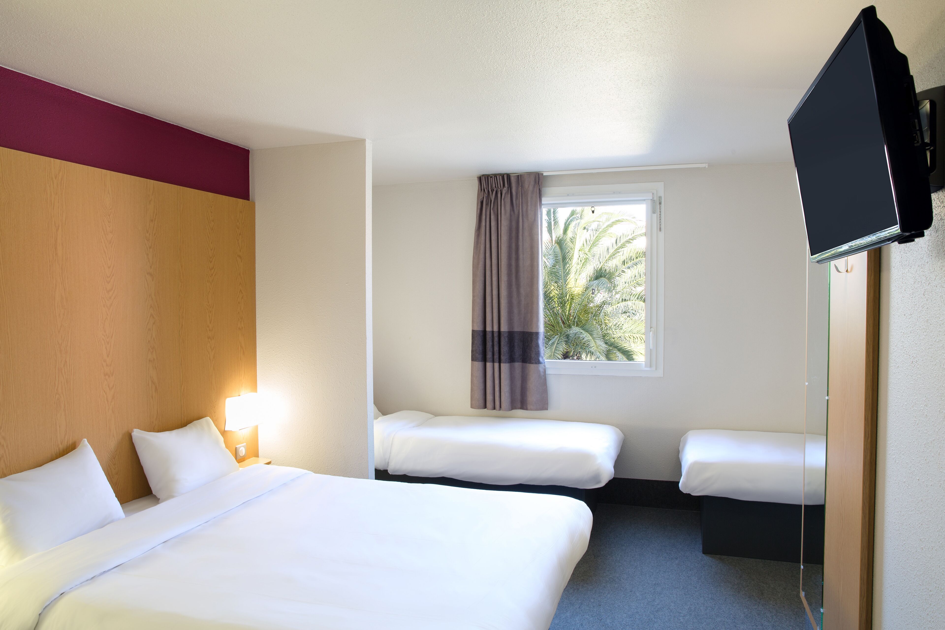 Premium bedding, desk, blackout curtains, soundproofing