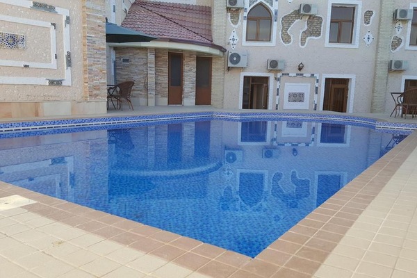 Outdoor pool, pool umbrellas, pool loungers