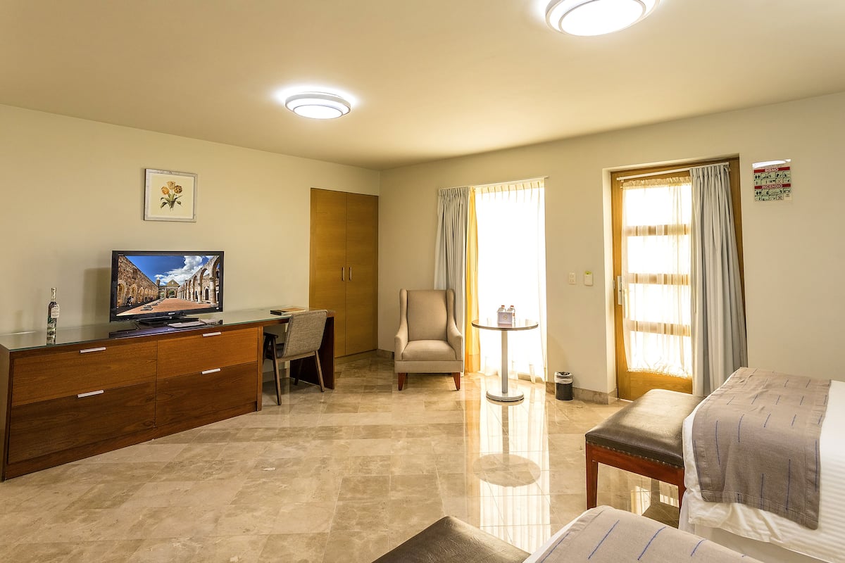 family room, 2 double beds | 1 bedroom, egyptian cotton sheets, premium bedding, down duvets