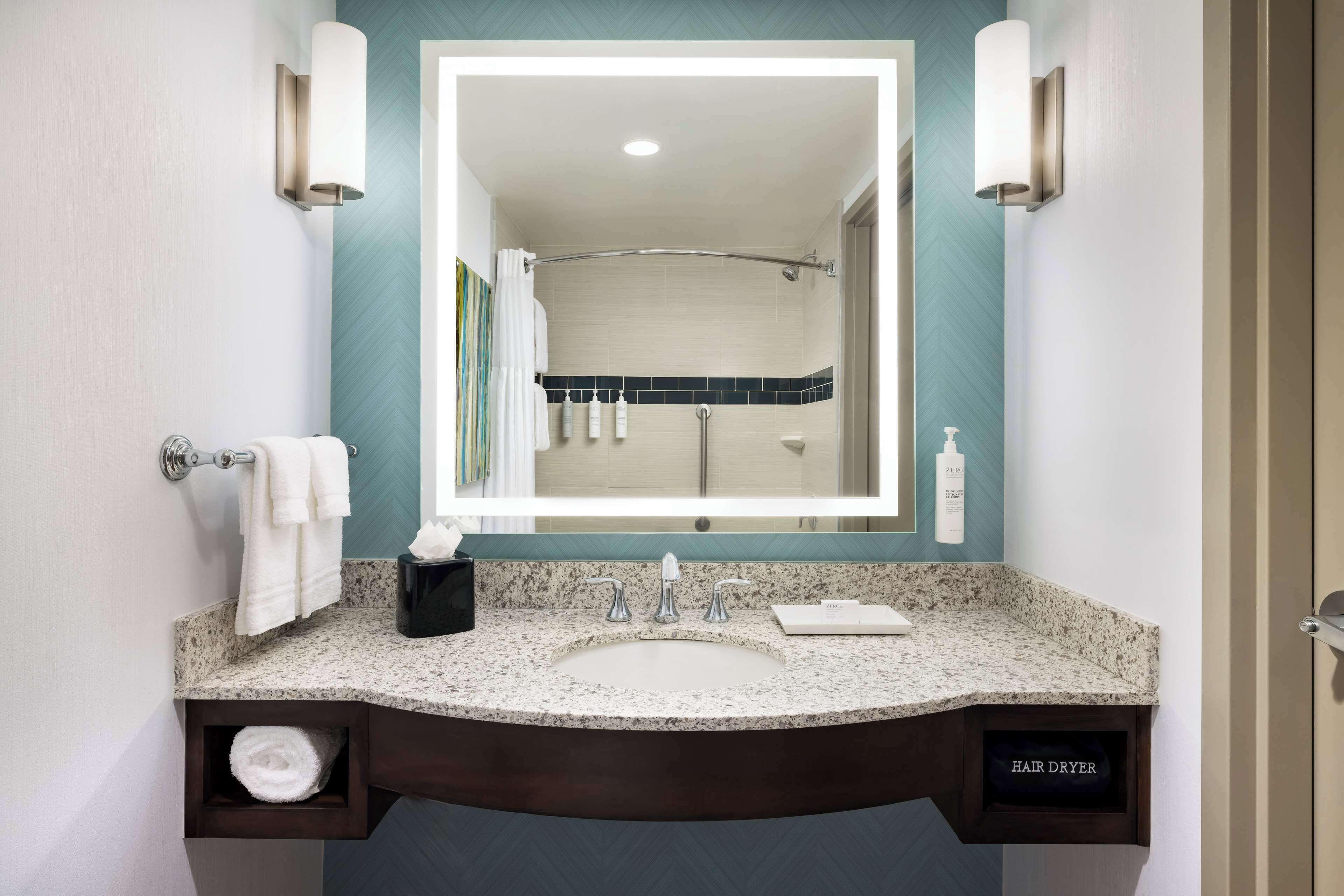 free toiletries, hair dryer, towels, soap