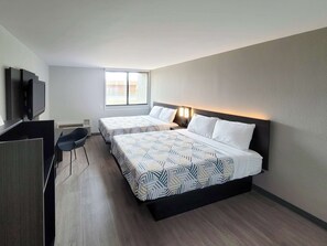 Modern, Room, 2 Queen Beds, Non Smoking | Pillowtop beds, desk, free WiFi, bed sheets