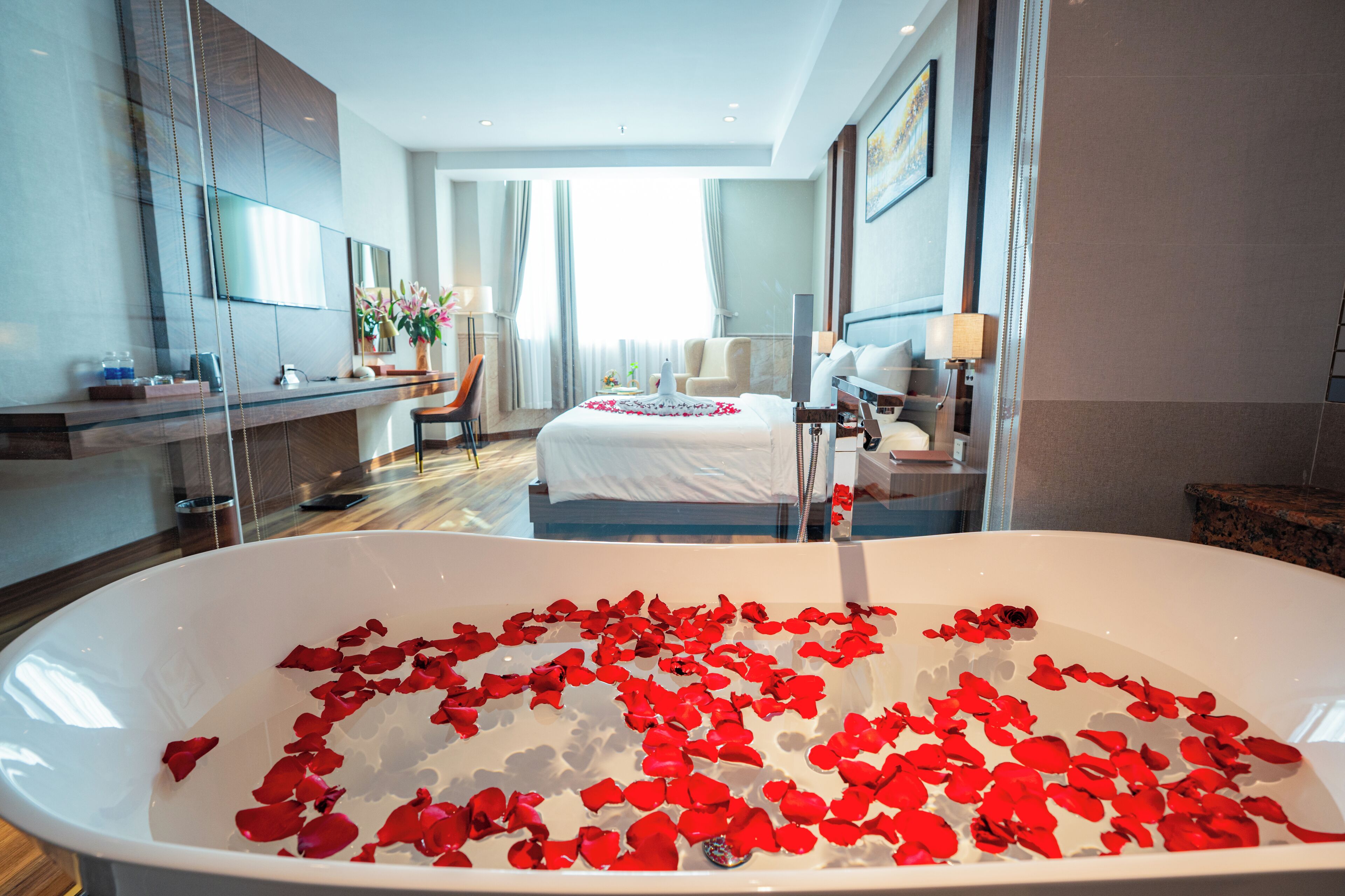 junior suite | bathroom | designer toiletries, hair dryer, bathrobes, slippers