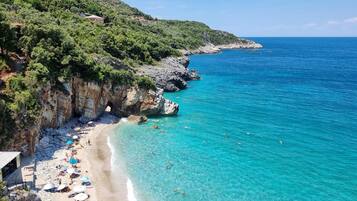 Beach nearby, sun-loungers, beach umbrellas, snorkelling