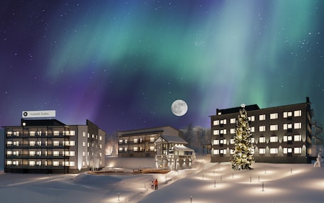 住宿正面 - 傍晚/夜晚. Aateli Lakeside Chalets - 前Vuokatti套房