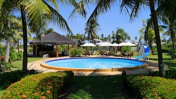 Outdoor pool, pool umbrellas, pool loungers