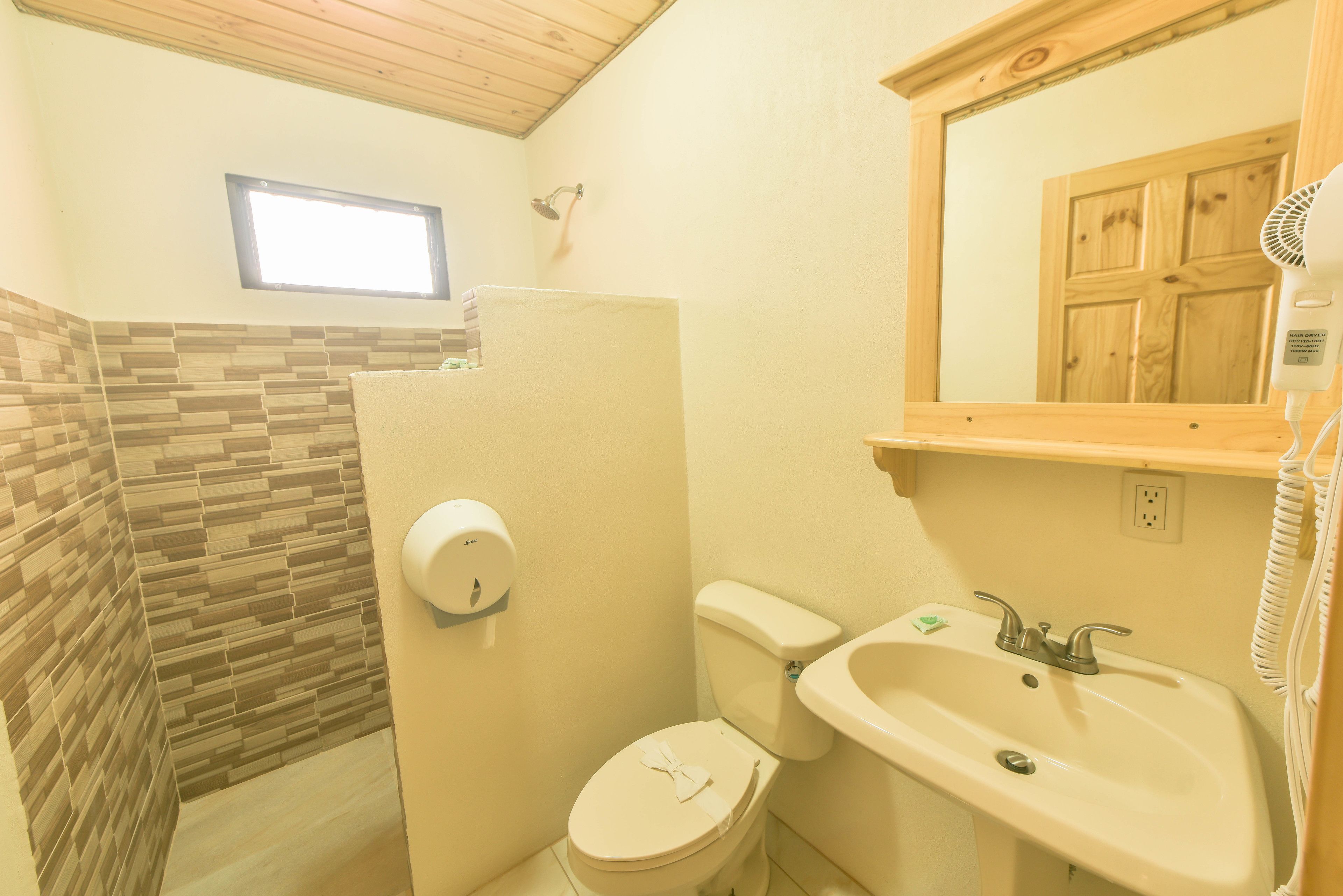 standard double room | bathroom | combined shower/bathtub, hair dryer, towels