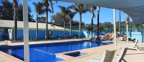 Outdoor pool, pool loungers
