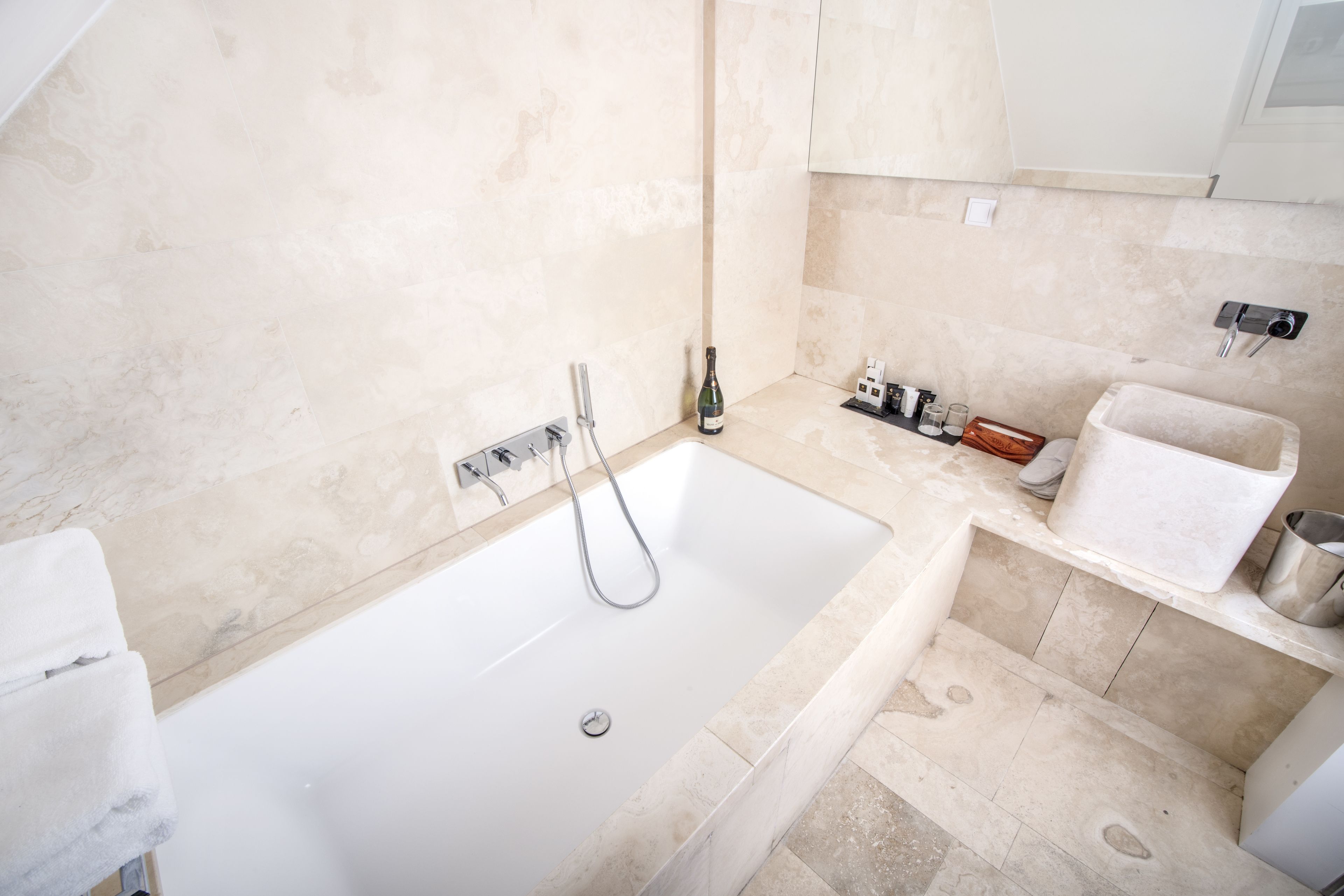 roof top superior double/twin | bathroom | designer toiletries, hair dryer, slippers, towels