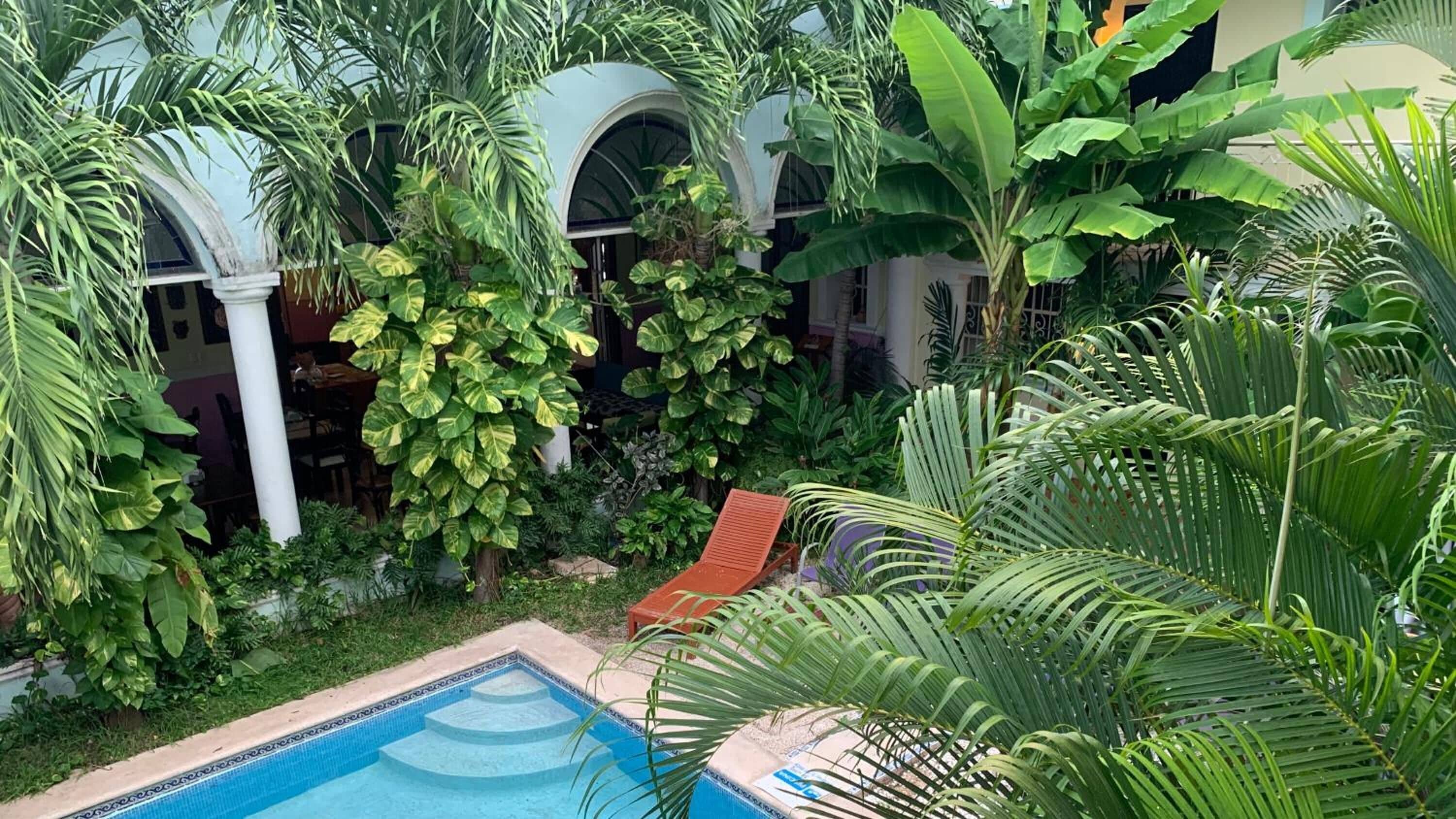 Utomhuspool och solstolar