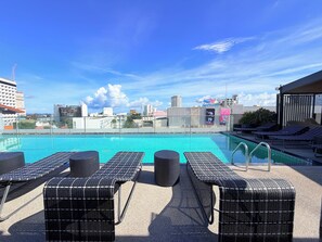 Outdoor pool, pool loungers