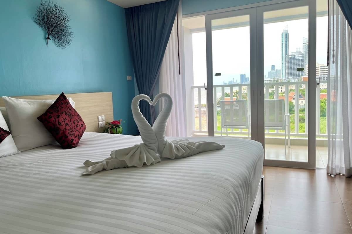 Deluxe tweepersoonskamer, uitzicht op zee | Lakens van Egyptisch katoen, luxe beddengoed, donzen dekbedden