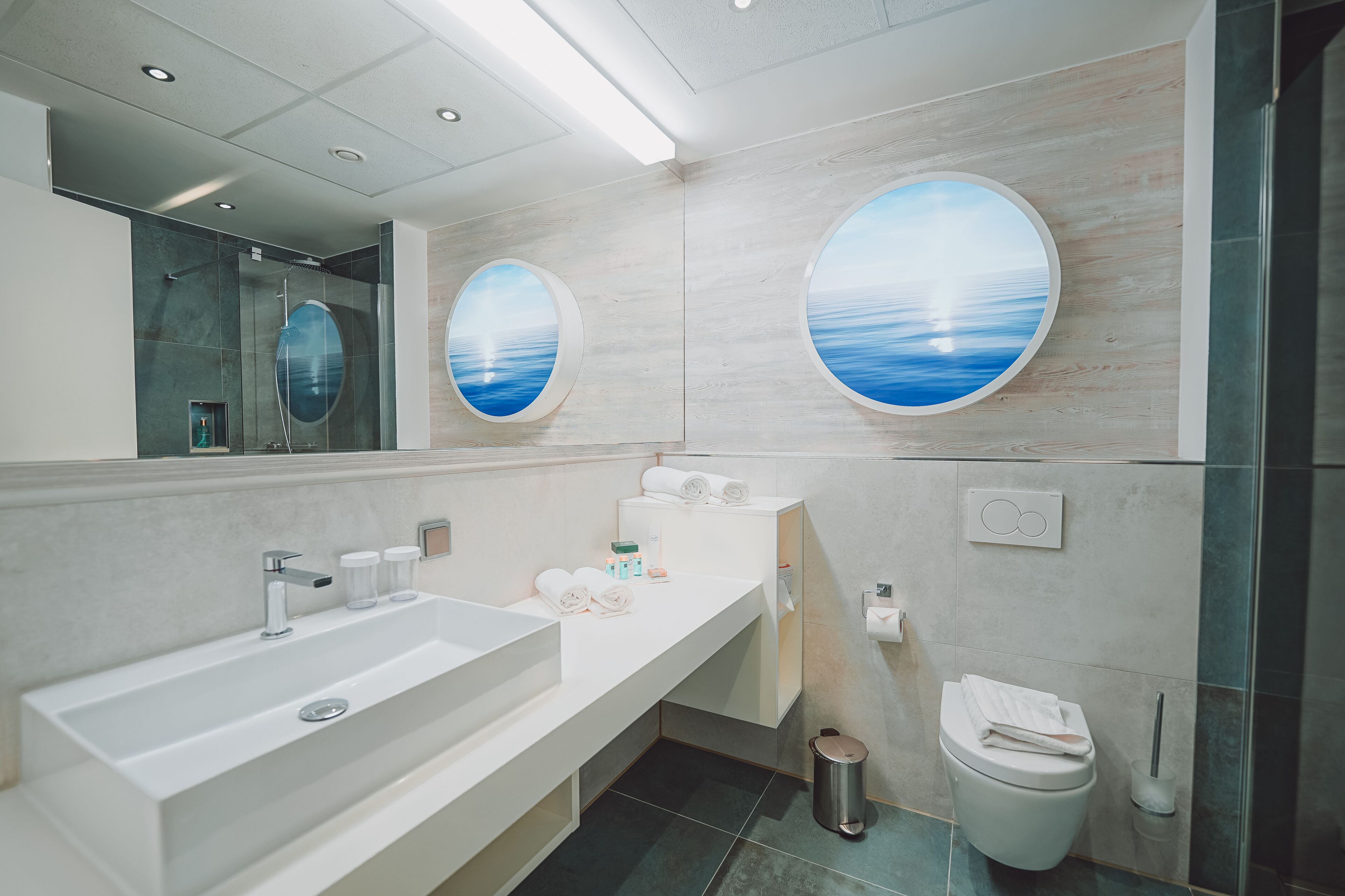 economy double room | bathroom | shower, rainfall showerhead, designer toiletries, hair dryer