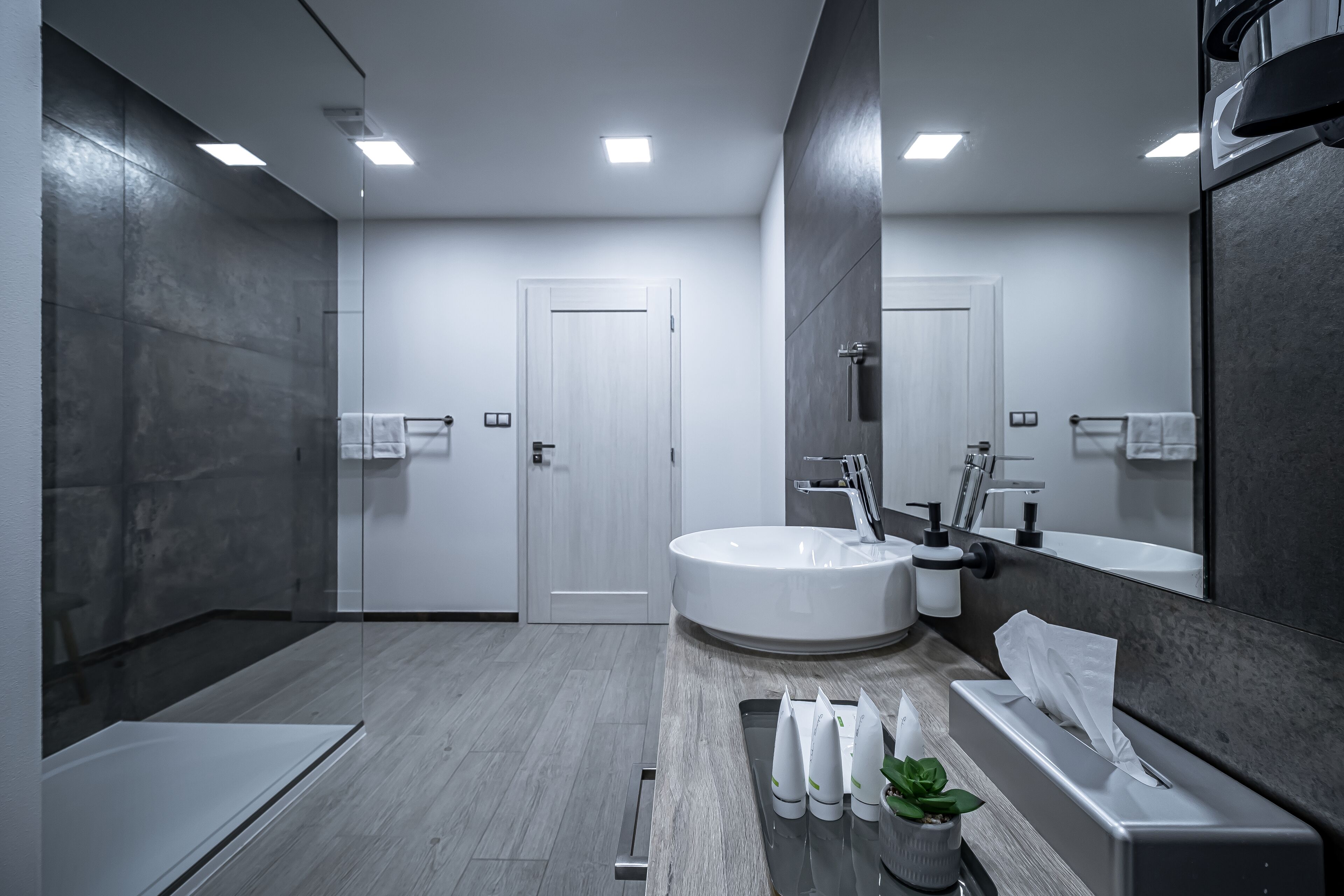 twin deluxe studio | bathroom | shower, free toiletries, hair dryer, towels