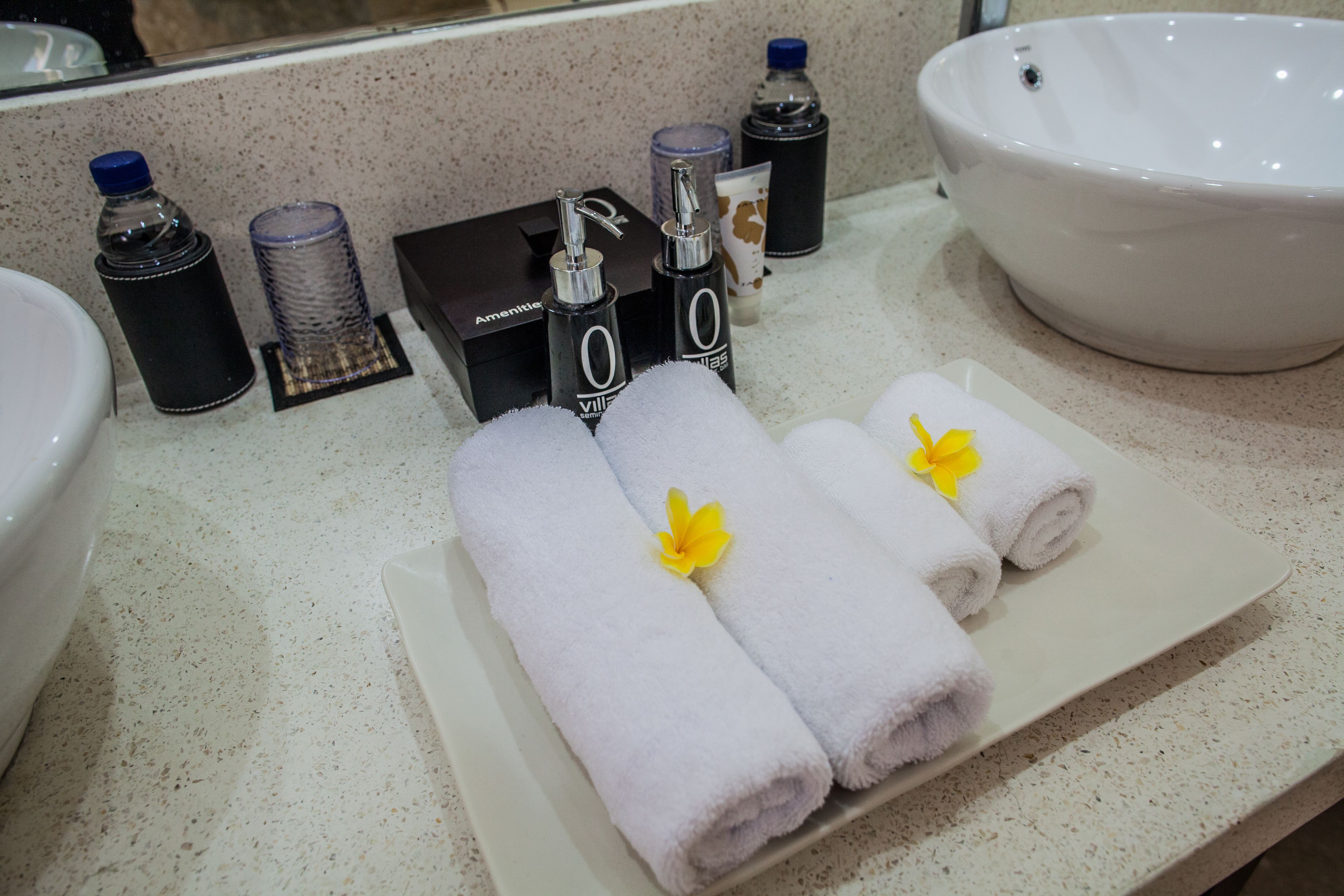 free toiletries, hair dryer, bidet, towels