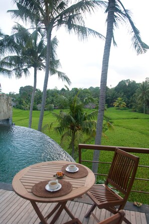 Outdoor pool, pool loungers - Motama Villa (Ubud)