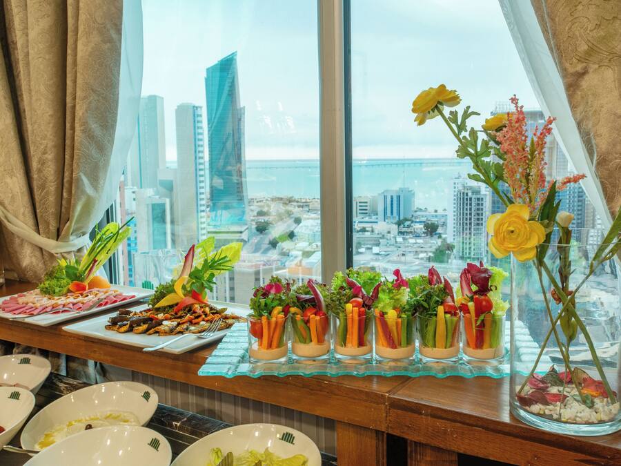 Breakfast served, sea views