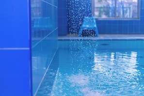 Indoor pool, open 8:00 AM to 8:00 PM, lifeguards on site