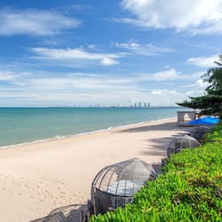 On the beach, sun-loungers, beach towels