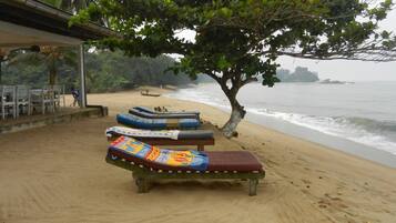 On the beach, beach umbrellas