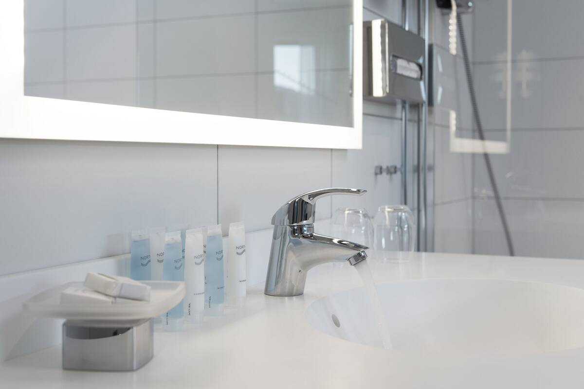 shower, free toiletries, hair dryer, towels