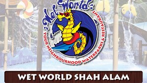 A logo with a dragon and the text "Wet World Shah Alam" and "Your Neighbourhood Waterparks & Aquariums".