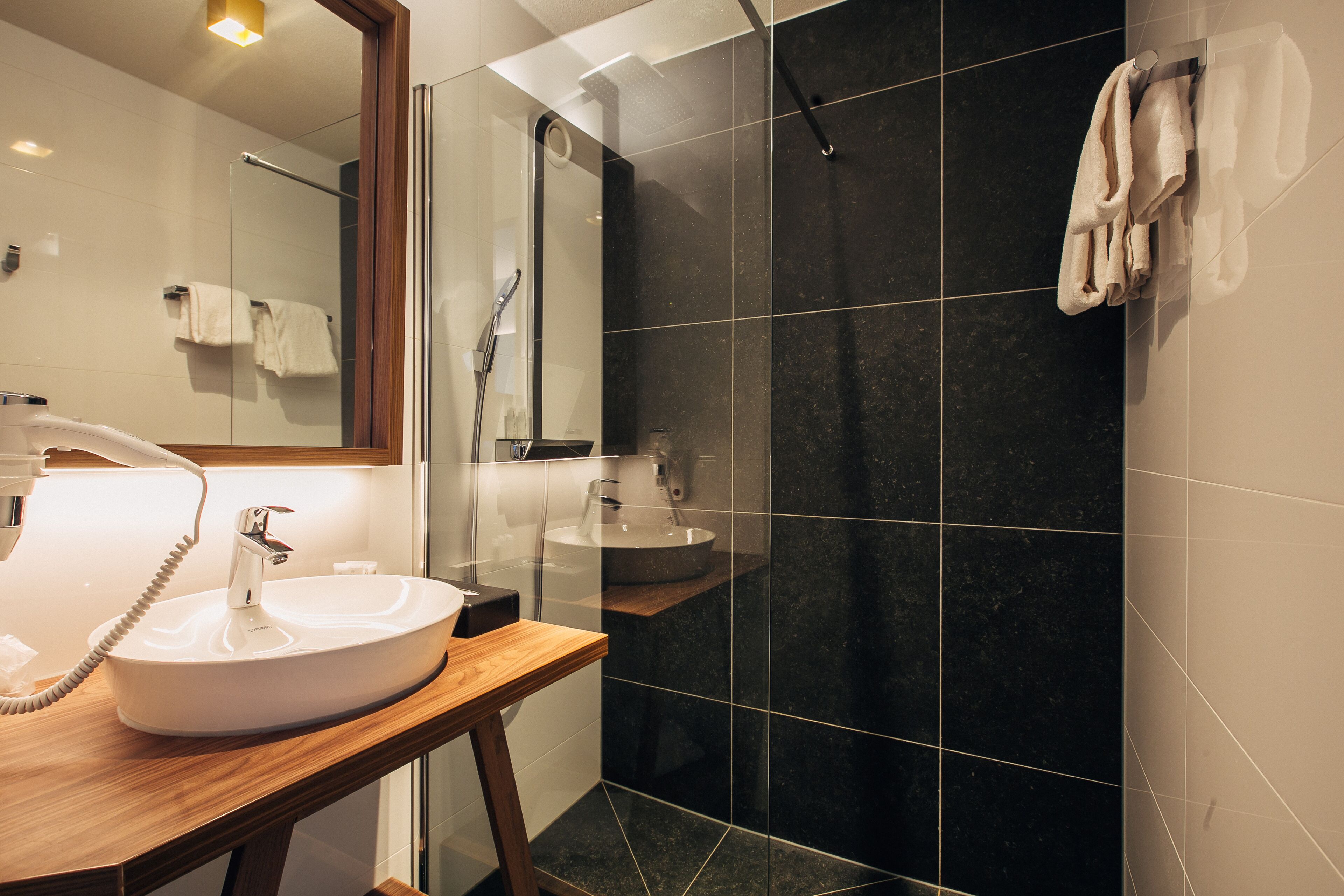 shower, free toiletries, hair dryer, towels