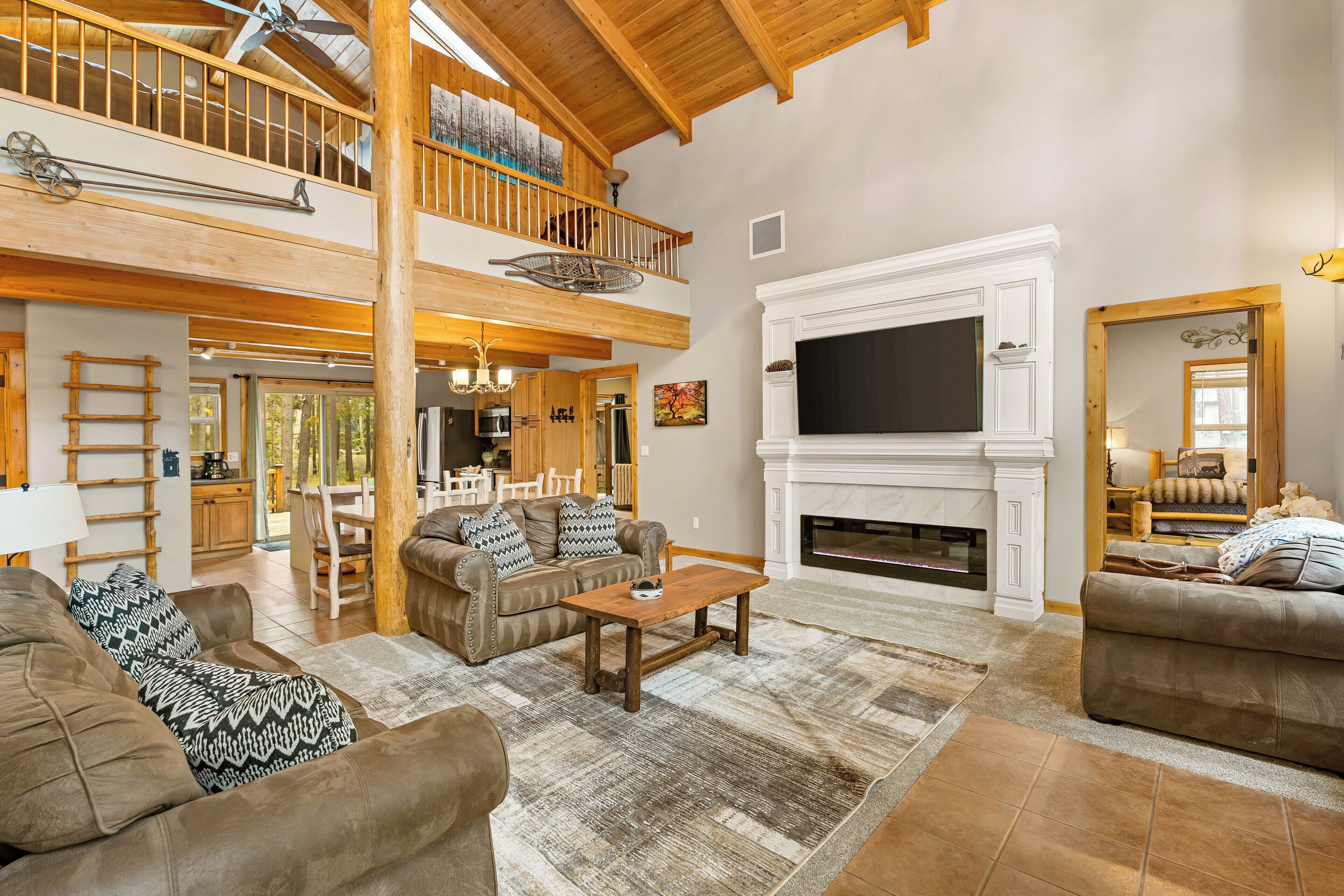 Smart TV, fireplace, DVD player, books