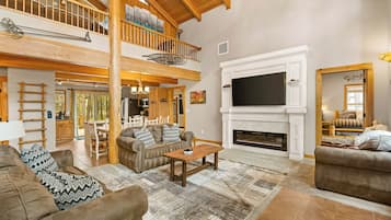 Smart TV, fireplace, DVD player, books