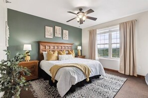 2 bedrooms, desk, iron/ironing board, travel crib