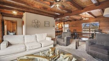 Smart TV, fireplace, DVD player, foosball