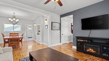 Smart TV, fireplace, video games