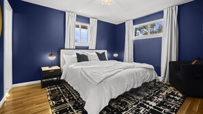 5 bedrooms, memory foam beds, desk, iron/ironing board