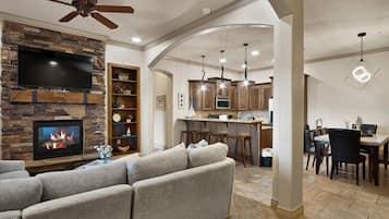 TV, fireplace, DVD player, offices