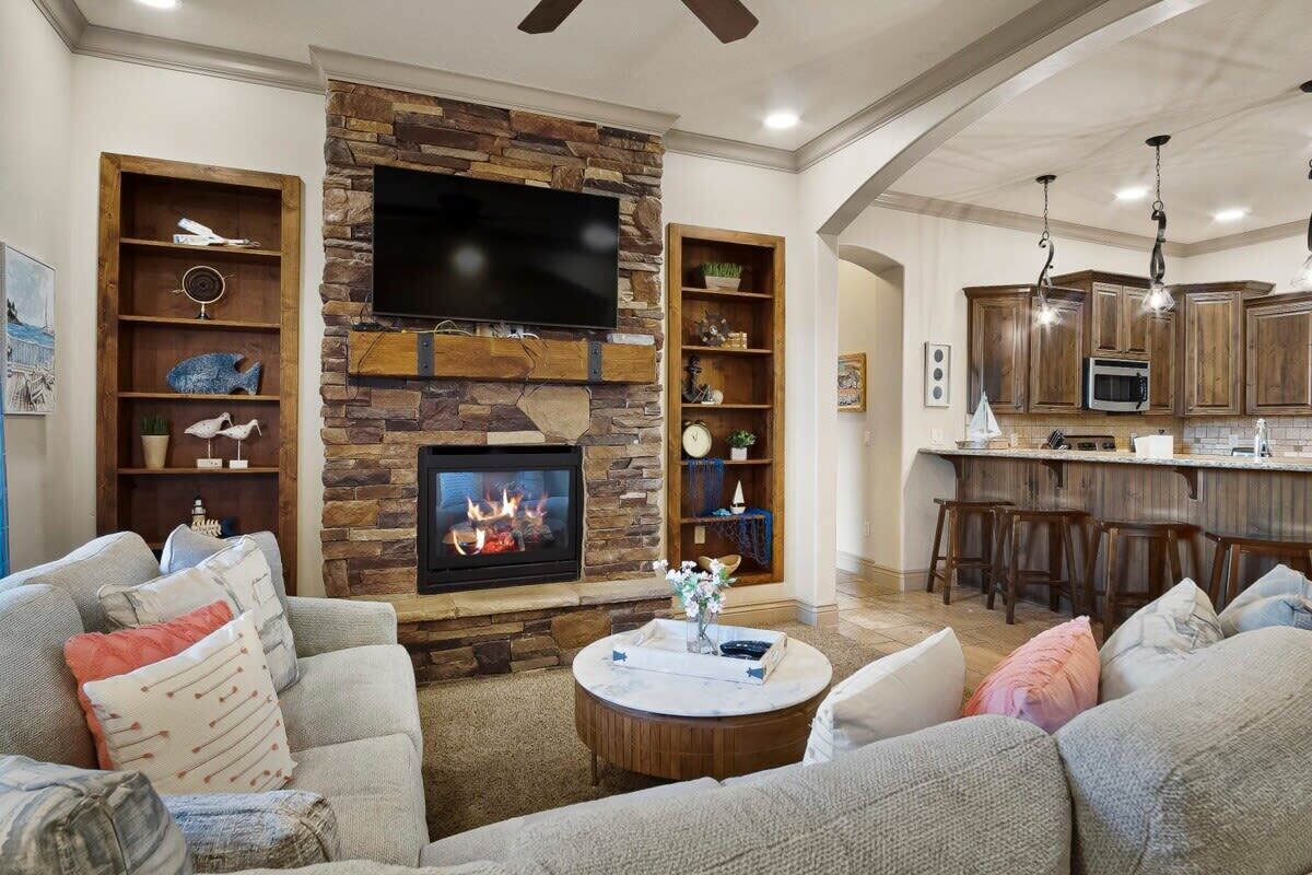 TV, fireplace, DVD player, offices