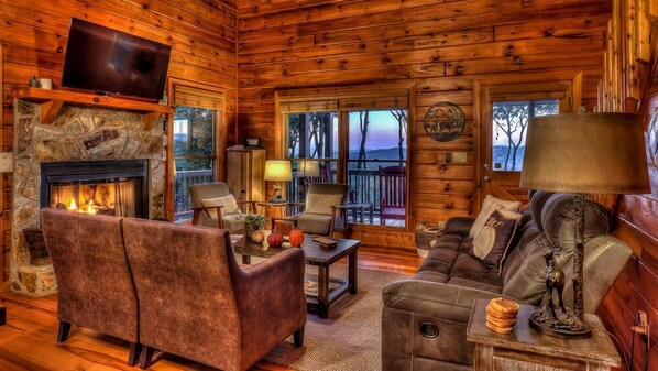 Télévision, cheminée, jeux vidéo, livres