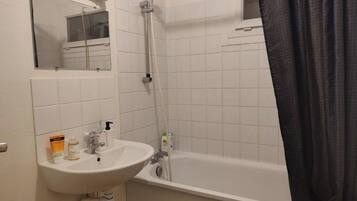 Shower, towels, soap, shampoo