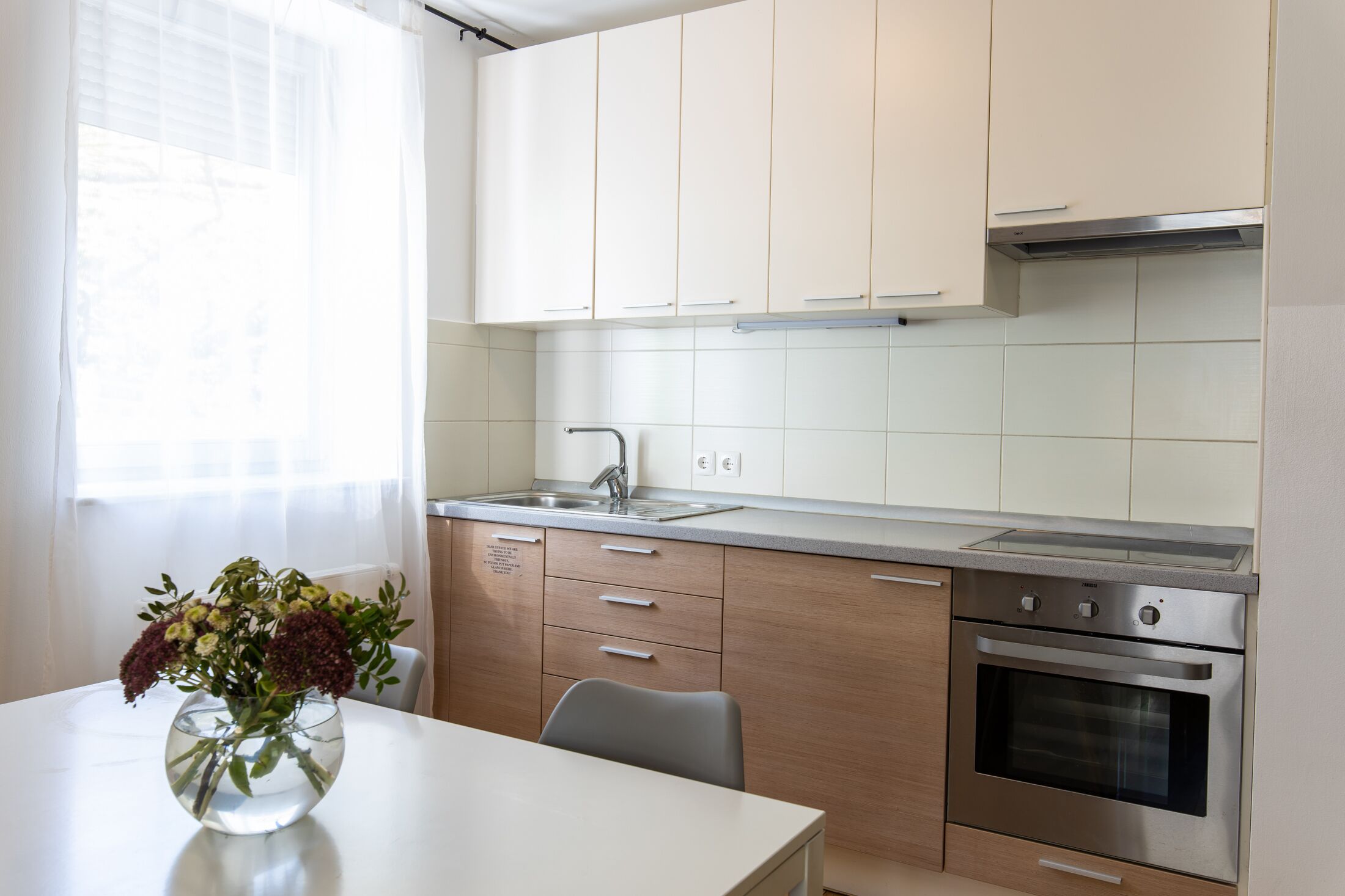 Fridge, oven, stovetop, coffee/tea maker