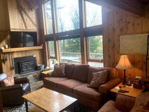 TV connectée, cheminée, médiathèque