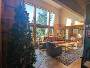 Smart TV, fireplace, music library