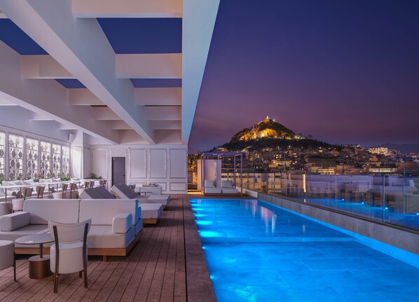 Indoor pool, seasonal outdoor pool, pool umbrellas, sun loungers