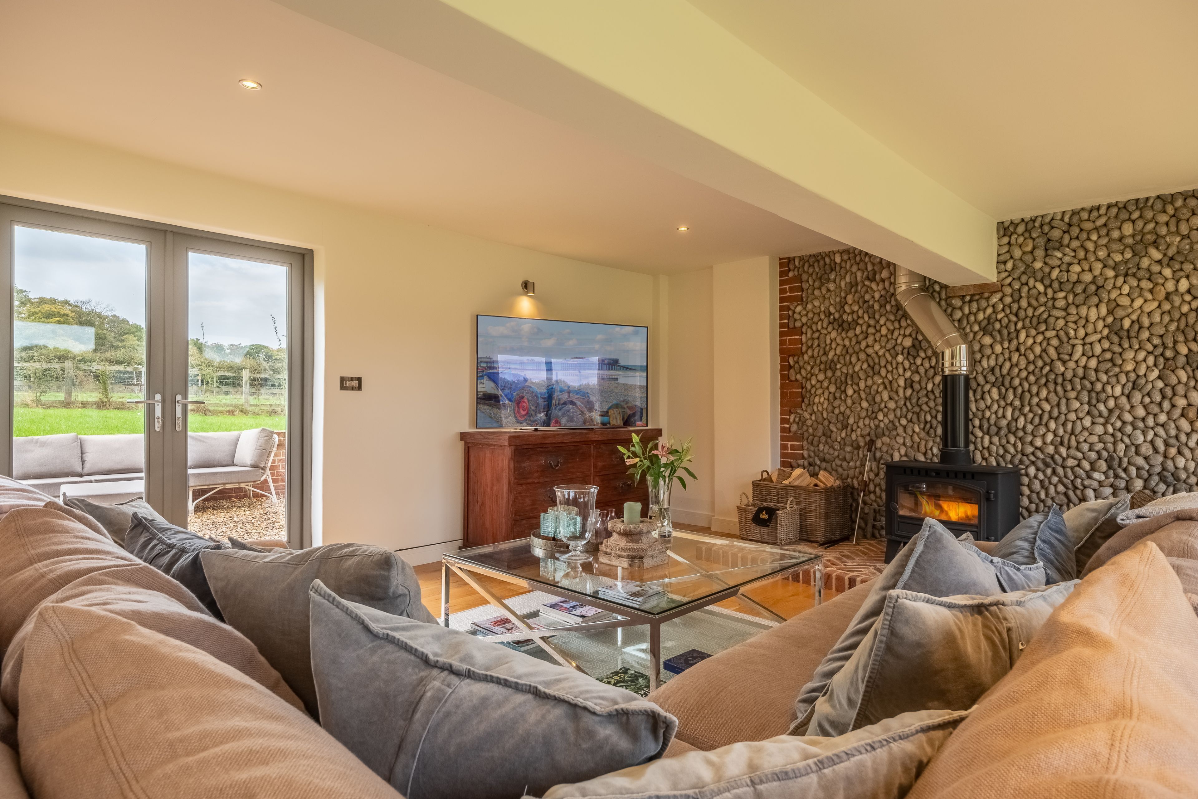 TV, fireplace