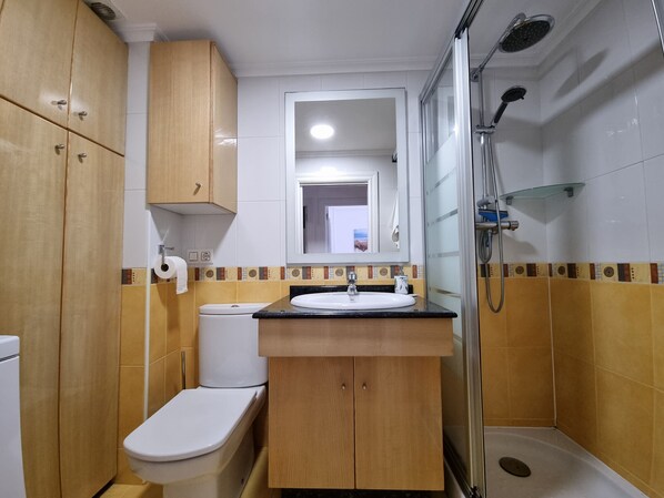 Ducha, secador de pelo, toallas
