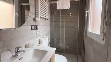 Regadera, secadora de cabello, toallas