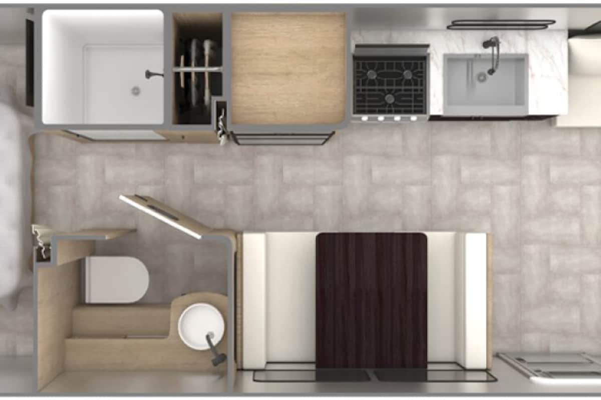 Airstream 28 RB Pottery Barn | Living area | 15-inch flat-screen TV with digital channels, TV, DVD player