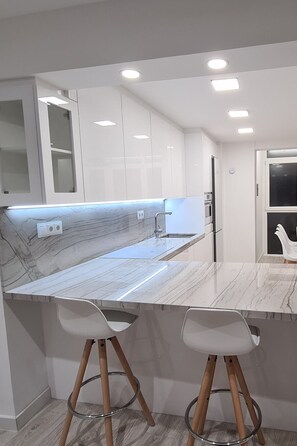 Fridge, microwave, oven, dishwasher