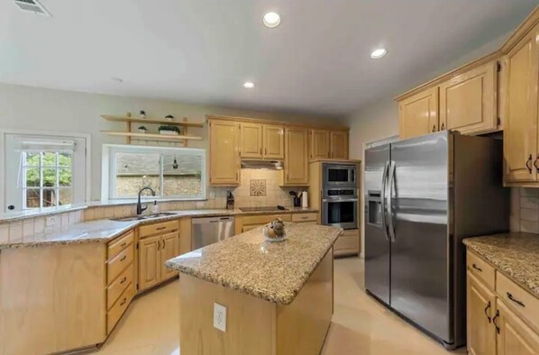 Fridge, microwave, oven, stovetop - Home away from home with big private fenced backyard (Irving)