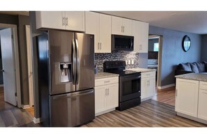 Fridge, microwave, stovetop, toaster